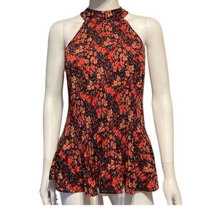 Pleione Dark Floral Pleated Peplum Top NWT